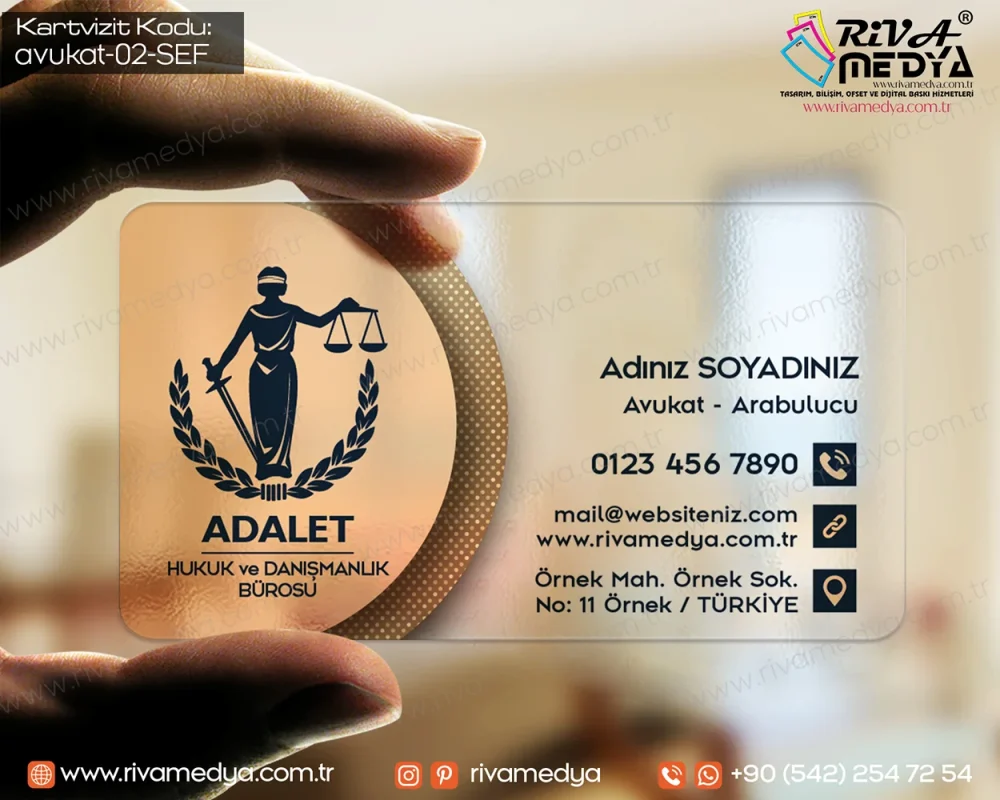 Avukat, Avukatlık Bürosu, Avukatlık ve Hukuk Bürosu, Hukuk ve Danışmanlık Bürosu, Arabulucu için özel tasarlanan Avukat Premium Altın Modern Şeffaf Kartvizit örneğini piyasaya göre en rekabetçi fiyatlarla sunuyor, en hızlı şekilde üretiyor ve ulaştırıyoruz!